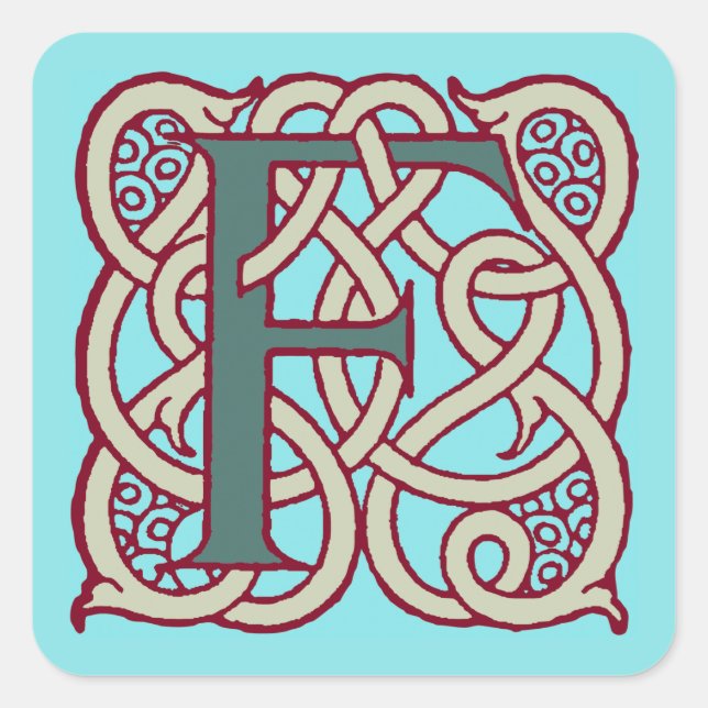 Pegatina Cuadrada Letra celta Knot monograma inicial F (Anverso)