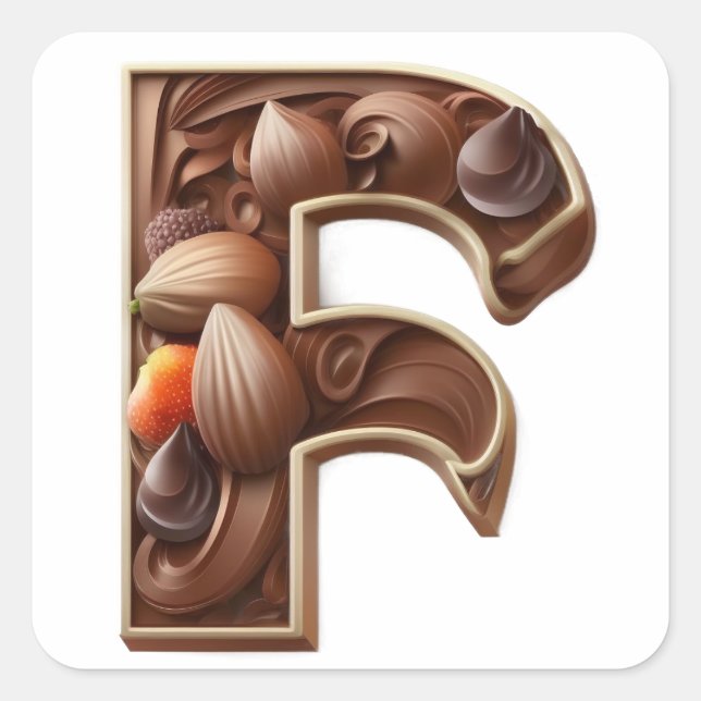 Pegatina Cuadrada Letra chocolate F pegatinas (Anverso)