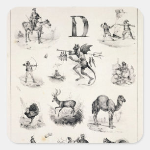 Pegatina Cuadrada Letra D de un manual alfabético, 1832