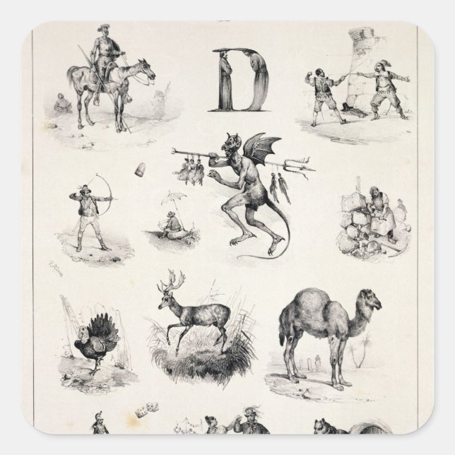 Pegatina Cuadrada Letra D de un manual alfabético, 1832 (Anverso)