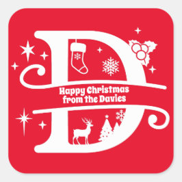 Pegatina Cuadrada Letra D Monograma Nombre inicial de familia Saludo