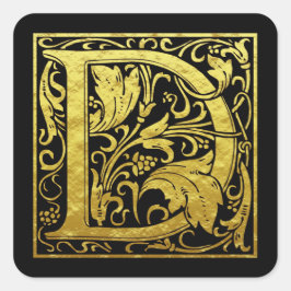 Pegatina Cuadrada Letra D Primera Letra Faux Gold Black