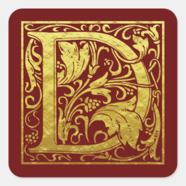 Pegatina Cuadrada Letra D Primera Letra Faux Gold Red