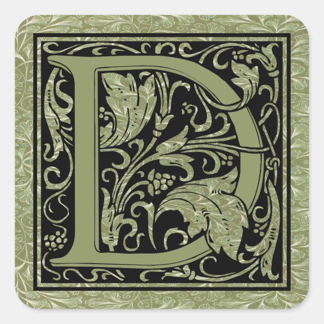 Pegatina Cuadrada Letra D primera letra monograma (Anverso)