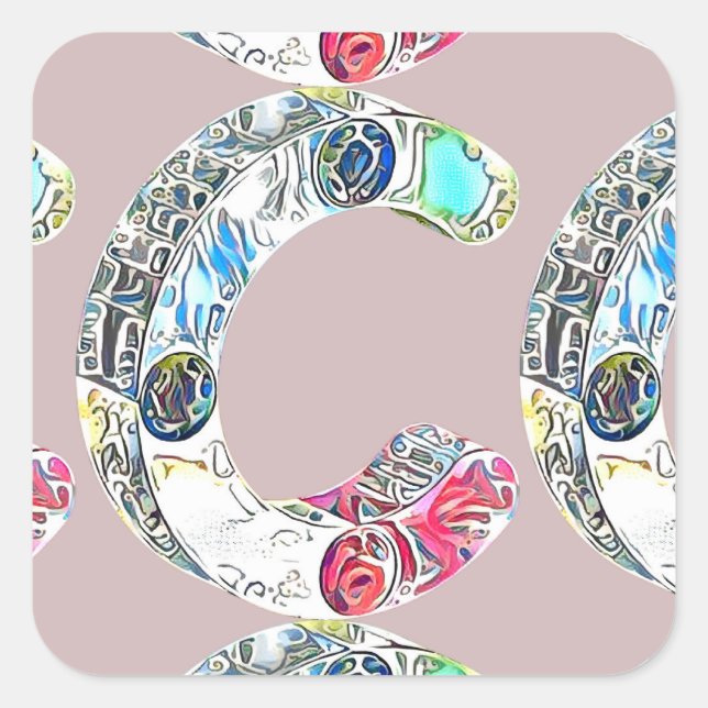 Pegatina Cuadrada Letra de alfabeto C creativa (Anverso)