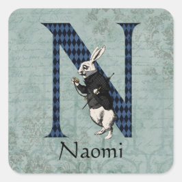 Pegatina Cuadrada Letra de conejo blanco de Wonderland N