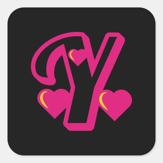 Pegatina Cuadrada Letra de variación rosada preppy Y, letra rosa y c (Anverso)