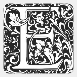 Pegatina Cuadrada Letra E Monograma Medieval Art Nouveau