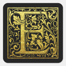 Pegatina Cuadrada Letra E Primera Letra Faux Gold Black