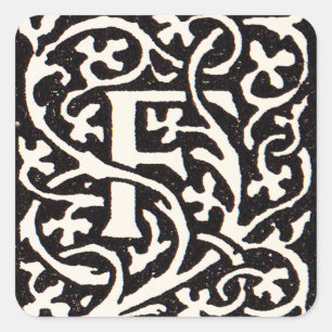 Pegatina Cuadrada Letra F Art Nouveau Monograma Vintage