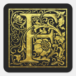Pegatina Cuadrada Letra F primera letra Faux Gold Black
