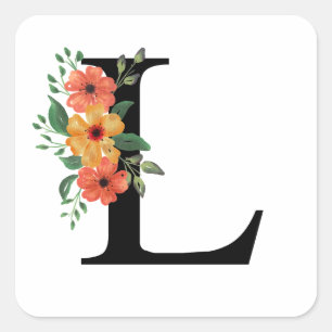 Pegatina Cuadrada Letra floral L