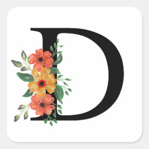 Pegatina Cuadrada Letra floral   Monogramado personalizado
