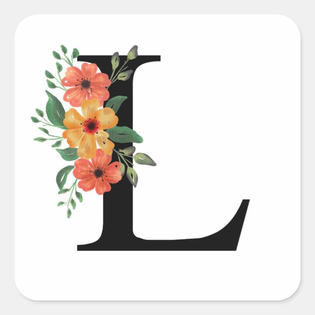 Pegatina Cuadrada Letra floral | Monogramado personalizado (Anverso)