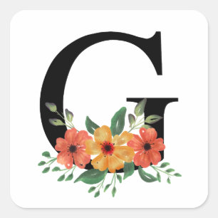 Pegatina Cuadrada Letra floral Monogramado personalizado