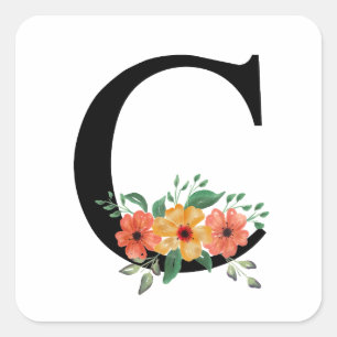 Pegatina Cuadrada Letra floral Monogramado personalizado