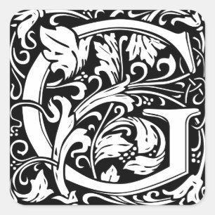 Pegatina Cuadrada Letra G Monograma Medieval Art Nouveau