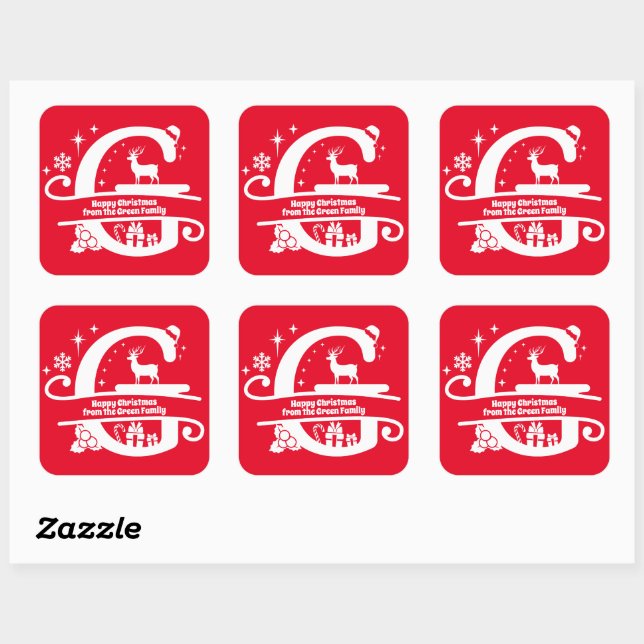 Pegatina Cuadrada Letra G Monograma Nombre inicial de familia Saludo (Hoja)