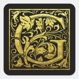 Pegatina Cuadrada Letra G Primera Letra Faux Gold Black