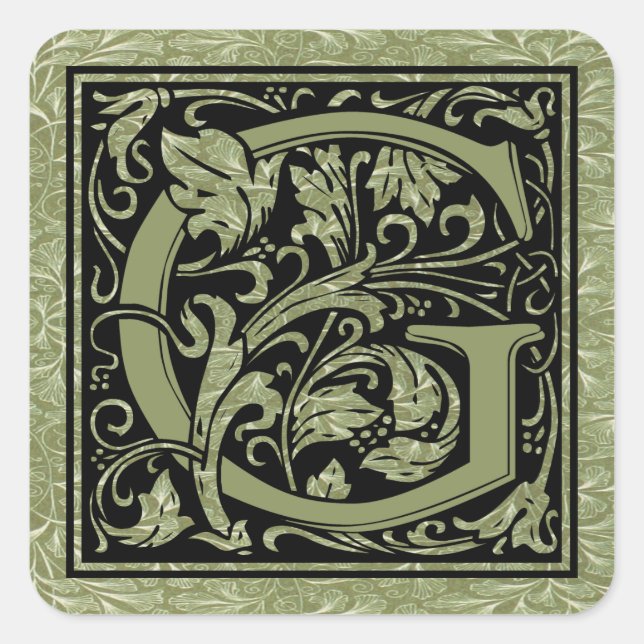 Pegatina Cuadrada Letra G Primera Letra Monograma (Anverso)