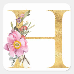 Pegatina Cuadrada Letra Gold MONOGRAM H con flores