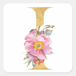 Pegatina Cuadrada Letra Gold MONOGRAM I con flores