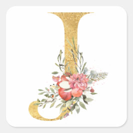 Pegatina Cuadrada Letra Gold MONOGRAM J con flores