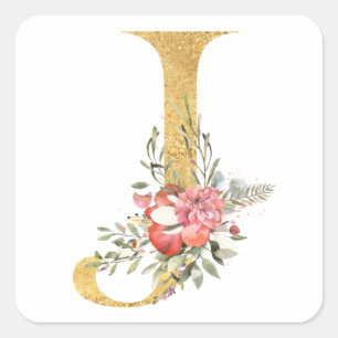 Pegatina Cuadrada Letra Gold MONOGRAM J con flores