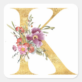 Pegatina Cuadrada Letra Gold MONOGRAM K con flores