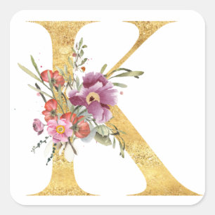 Pegatina Cuadrada Letra Gold MONOGRAM K con flores
