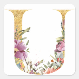 Pegatina Cuadrada Letra Gold MONOGRAM U con flor