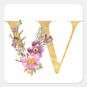 Pegatina Cuadrada Letra Gold MONOGRAM W con flor
