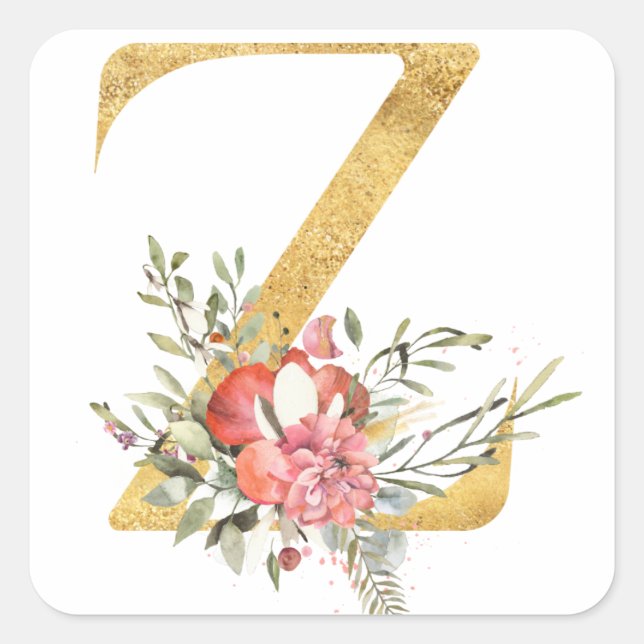 Pegatina Cuadrada Letra Gold MONOGRAM Z con flor (Anverso)