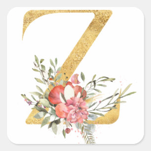 Pegatina Cuadrada Letra Gold MONOGRAM Z con flor