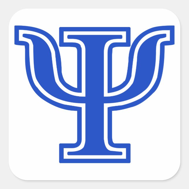 Pegatina Cuadrada Letra griega psi azul monograma inicial (Anverso)