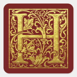 Pegatina Cuadrada Letra H First Letter Faux Gold