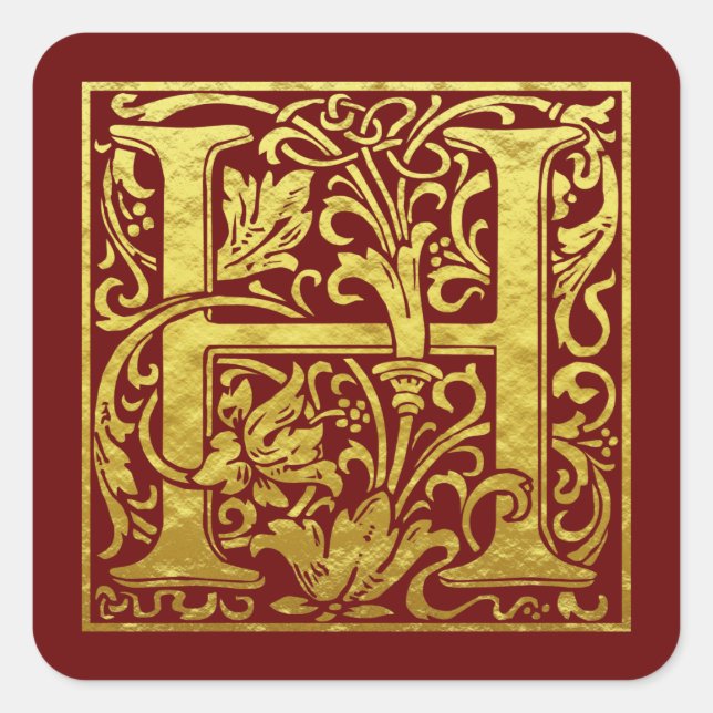 Pegatina Cuadrada Letra H First Letter Faux Gold (Anverso)