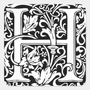 Pegatina Cuadrada Letra H Monograma medieval Art Nouveau