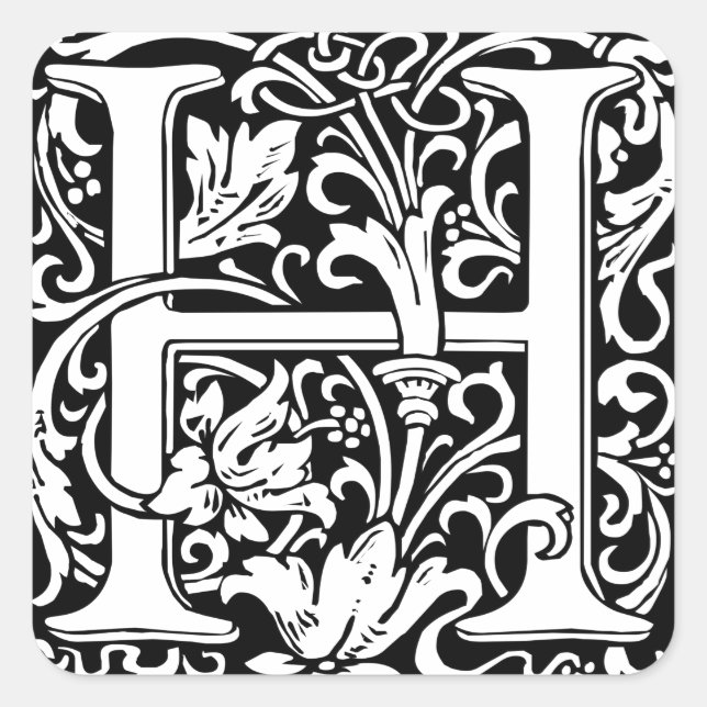 Pegatina Cuadrada Letra H Monograma medieval Art Nouveau (Anverso)