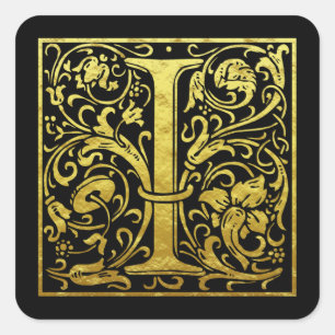 Pegatina Cuadrada Letra I First Letter Faux Gold Black