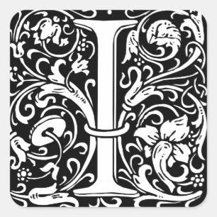 Pegatina Cuadrada Letra I Monograma Medieval Art Nouveau