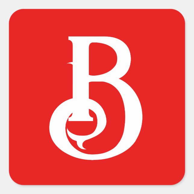 Pegatina Cuadrada Letra inicial clásica blanca monogramada roja (Anverso)