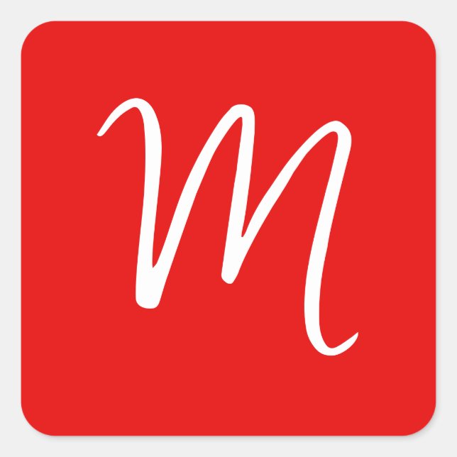 Pegatina Cuadrada Letra inicial monograma blanco rojo estilo (Anverso)
