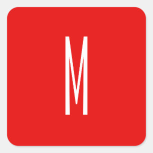Pegatina Cuadrada Letra inicial monograma estilo moderno rojo blanco