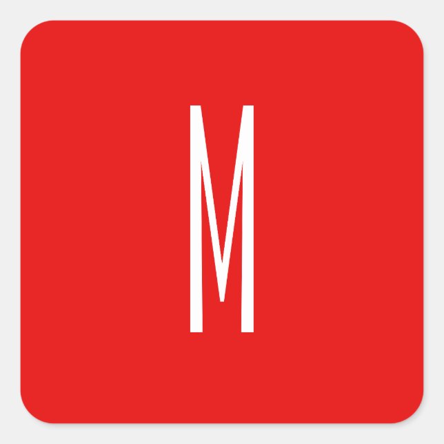 Pegatina Cuadrada Letra inicial monograma estilo moderno rojo blanco (Anverso)