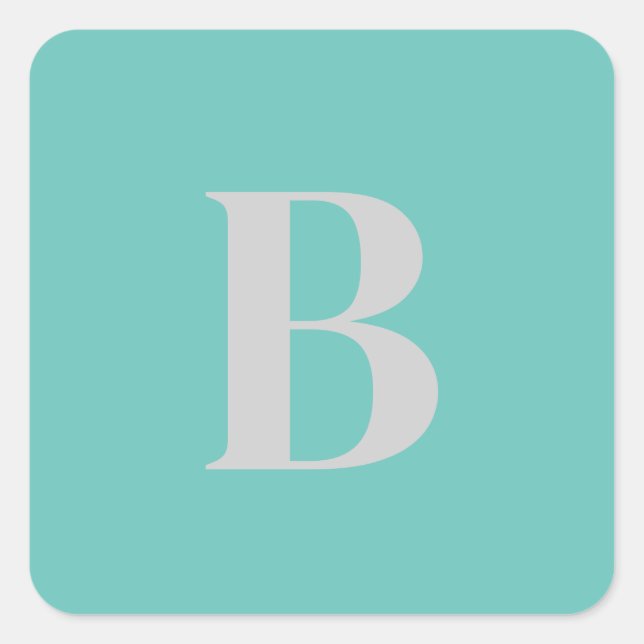 Pegatina Cuadrada Letra inicial monograma gris Verde azulado claro ú (Anverso)