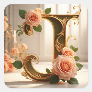 Pegatina Cuadrada 🌷 Letra J de Monograma Personalizado Decoración d