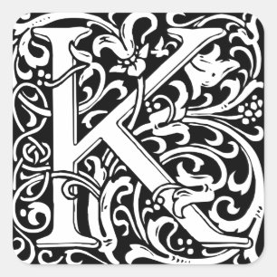 Pegatina Cuadrada Letra K Monograma Medieval Art Nouveau
