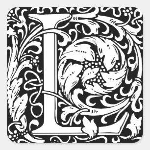 Pegatina Cuadrada Letra L Monograma Medieval Art Nouveau