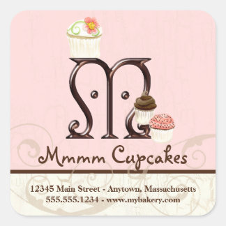 Pegatina Cuadrada Letra M Monograma Logotipo de tarta de cubo Etique